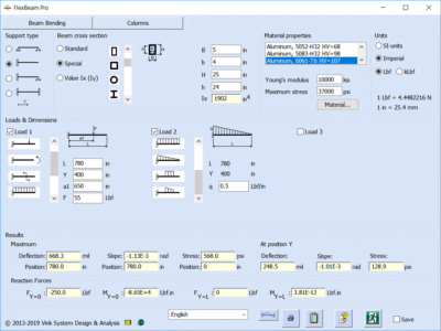 Main window of FlexBeam Pro for beam deflection