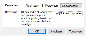 Blokkering helptekst opheffen