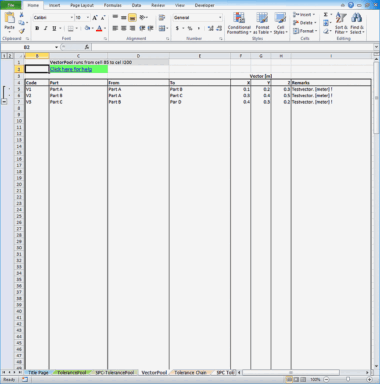 Screenshot of TolStackUp vektorpool for tolerance analysis